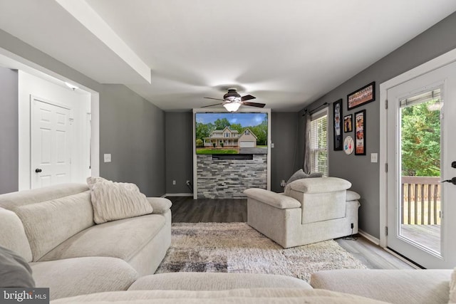7221 Crockett Ave, Rapidan, VA 22733 - living area featuring ceiling fan, wood finished floors, and baseboards