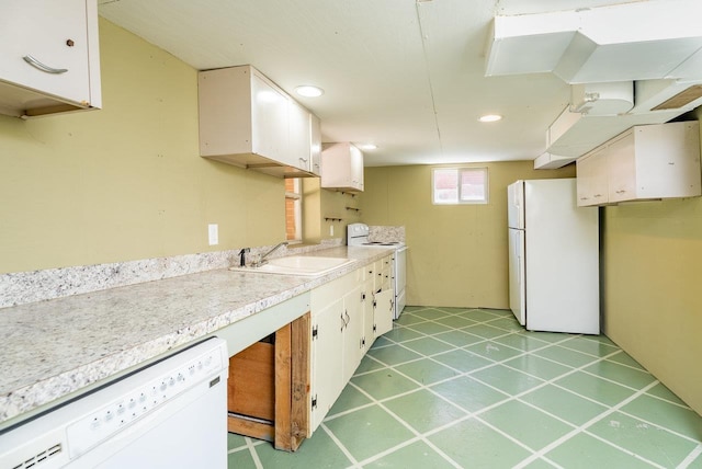 340 New York Ave, Harrisonburg, VA 22801 - kitchen with white appliances, light countertops, recessed lighting, and white cabinets