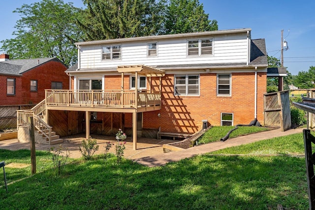 340 New York Ave, Harrisonburg, VA 22801 - rear view of house featuring stairs, a wooden deck, and brick siding
