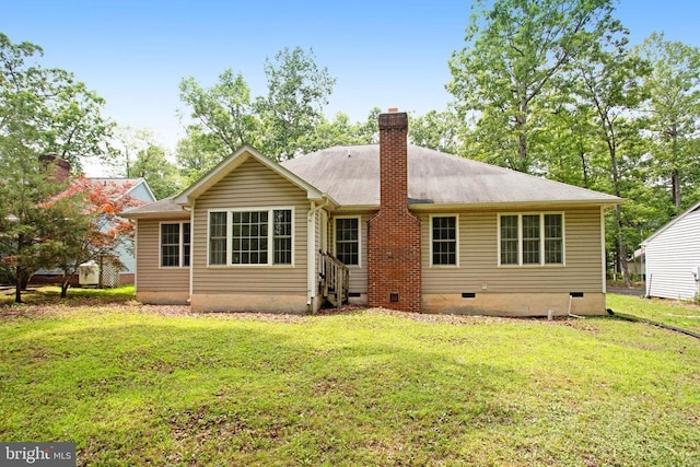 106 Seven Pines Dr, Locust Grove, VA 22508 - back of house featuring crawl space, a lawn, a chimney, and entry steps