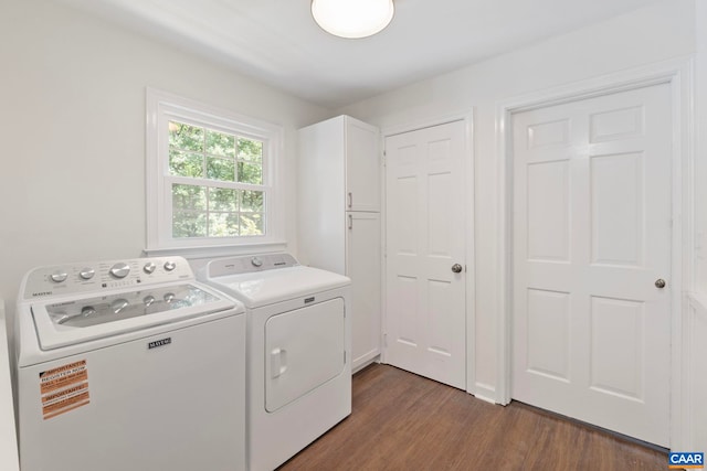 102 Powhatan Cir, Charlottesville, VA 22901 - washroom with cabinet space, independent washer and dryer, and dark wood finished floors