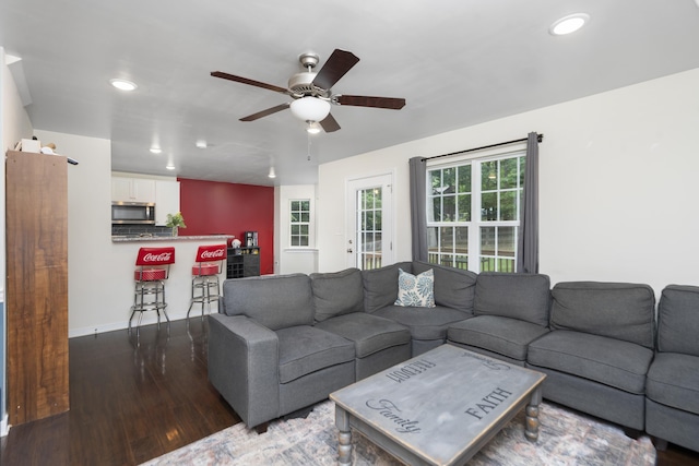 10 Zephyr Rd, Palmyra, VA 22963 - living area with recessed lighting, wood finished floors, a ceiling fan, and baseboards