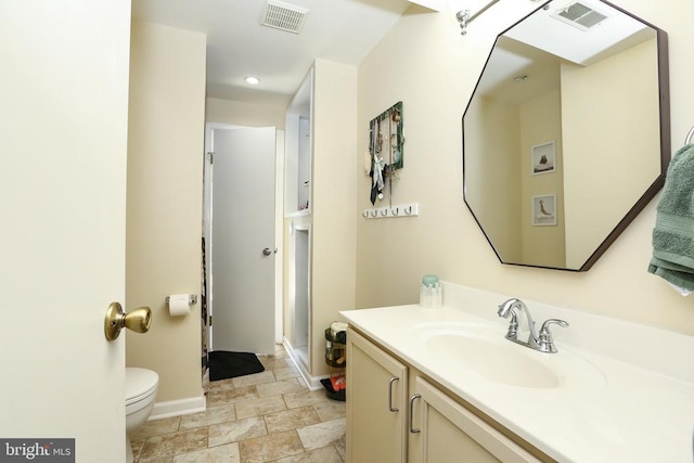 769 Cherry Tree Ln, Warrenton, VA 20186 - bathroom with vanity, a stall shower, recessed lighting, and stone finish floors