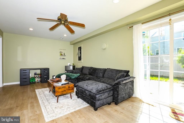 769 Cherry Tree Ln, Warrenton, VA 20186 - living room with wood finished floors, a ceiling fan, and recessed lighting