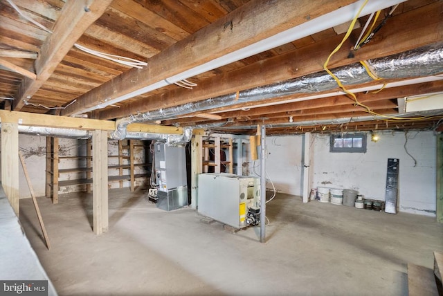 basement with heating unit