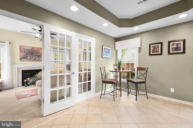 12006 Meadow Branch Way, Fredericksburg, VA 22407 - tiled dining area featuring recessed lighting, a ceiling fan, and french doors