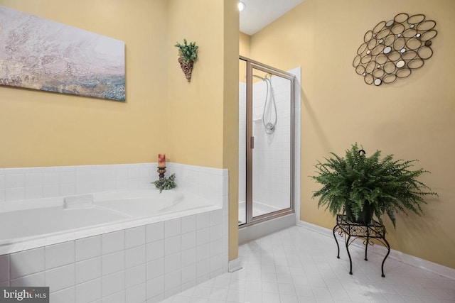 12006 Meadow Branch Way, Fredericksburg, VA 22407 - bathroom featuring a shower stall, a garden tub, and tile patterned floors
