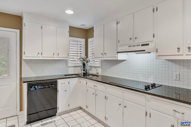 4267 Buck Island Rd, Charlottesville, VA 22902 - kitchen featuring black appliances, under cabinet range hood, white cabinets, and backsplash