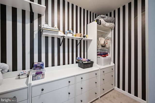 spacious closet with light colored carpet
