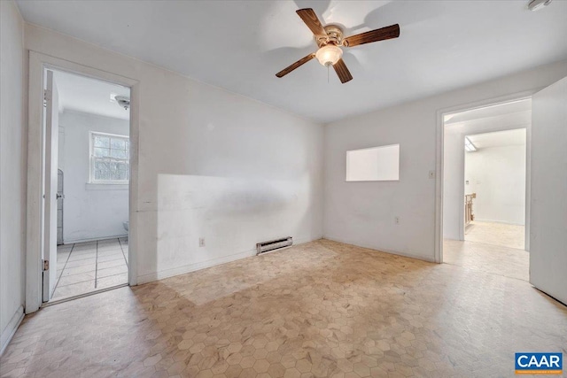 2420 James River Rd, Esmont, VA 22937 - spare room featuring a ceiling fan and a baseboard heating unit