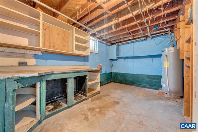 2420 James River Rd, Esmont, VA 22937 - unfinished below grade area featuring water heater and a workshop area