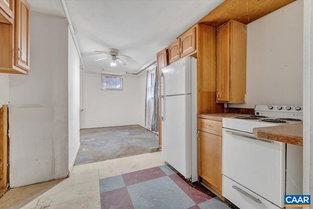 2420 James River Rd, Esmont, VA 22937 - kitchen with ceiling fan and white appliances