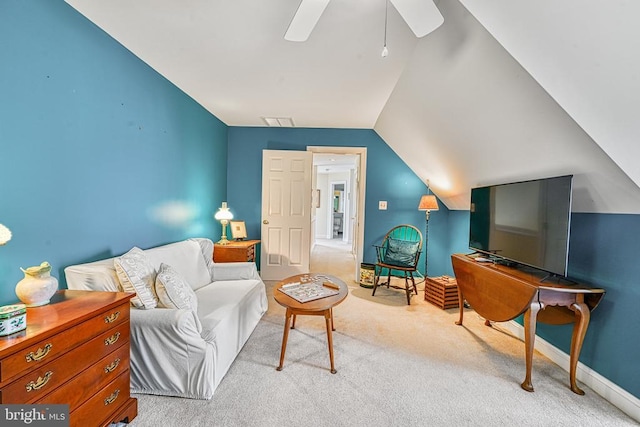 175 Covenant Way, Bumpass, VA 23024 - carpeted living room with a ceiling fan and vaulted ceiling