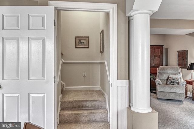175 Covenant Way, Bumpass, VA 23024 - stairs with carpet and ornate columns