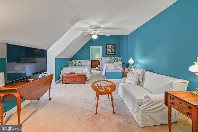 175 Covenant Way, Bumpass, VA 23024 - bedroom with carpet flooring, lofted ceiling, and a ceiling fan