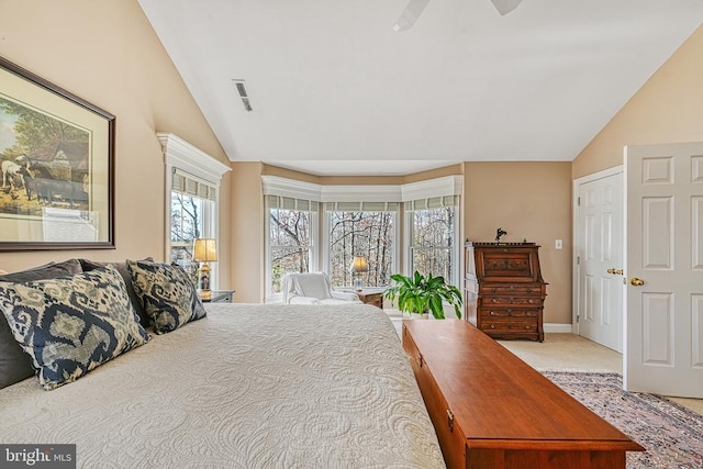 175 Covenant Way, Bumpass, VA 23024 - bedroom featuring vaulted ceiling, light colored carpet, and a ceiling fan