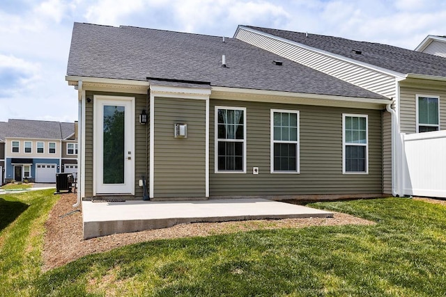120 Ridgeline Dr, Waynesboro, VA 22980 - rear view of property with a lawn, a patio area, central AC unit, and roof with shingles
