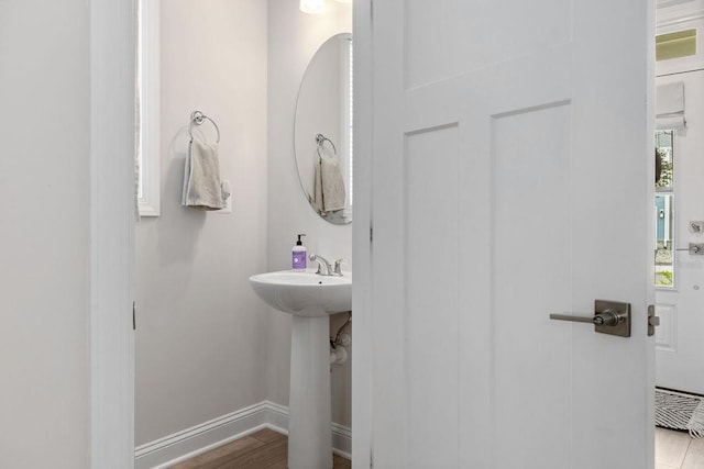 120 Ridgeline Dr, Waynesboro, VA 22980 - bathroom with baseboards, a sink, and wood finished floors
