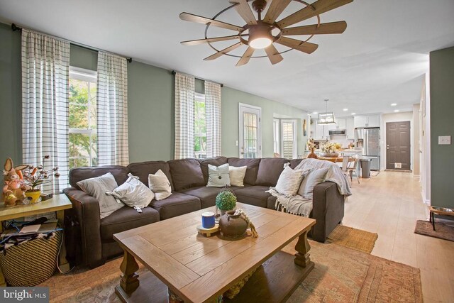 4102 Chris Shan Ct, Fredericksburg, VA 22408 - living area with a ceiling fan, plenty of natural light, light wood-style flooring, and recessed lighting