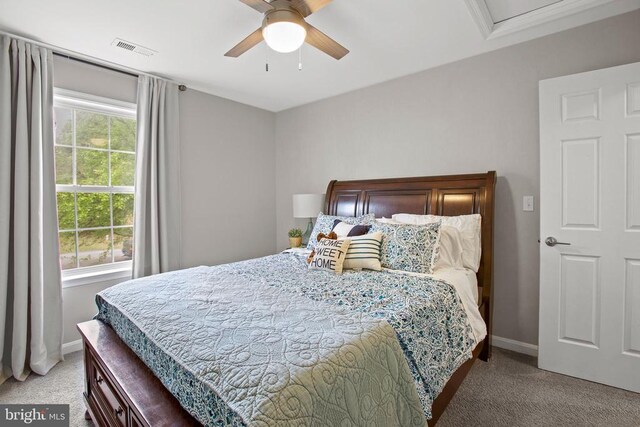 4102 Chris Shan Ct, Fredericksburg, VA 22408 - bedroom with light colored carpet, baseboards, a ceiling fan, and attic access