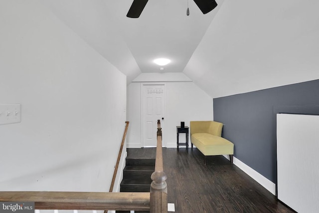 316 Wayland Rd, Culpeper, VA 22701 - living area with ceiling fan, vaulted ceiling, wood finished floors, and stairs