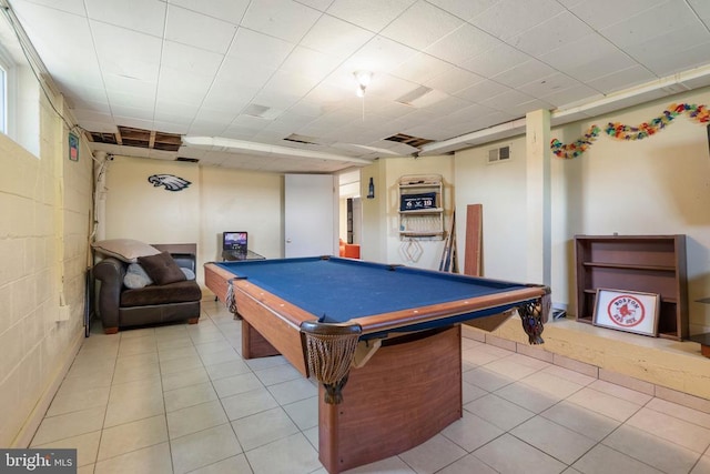 130 Morningside Dr, Culpeper, VA 22701 - playroom featuring light tile patterned floors, pool table, and concrete block wall