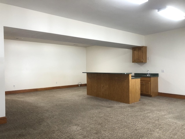 kitchen featuring carpet floors and kitchen peninsula