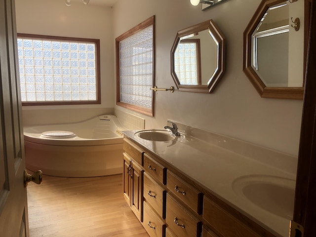 bathroom featuring vanity, a bathtub, and hardwood / wood-style floors