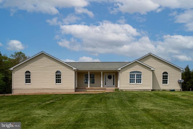  - ranch-style house with a porch and a front yard