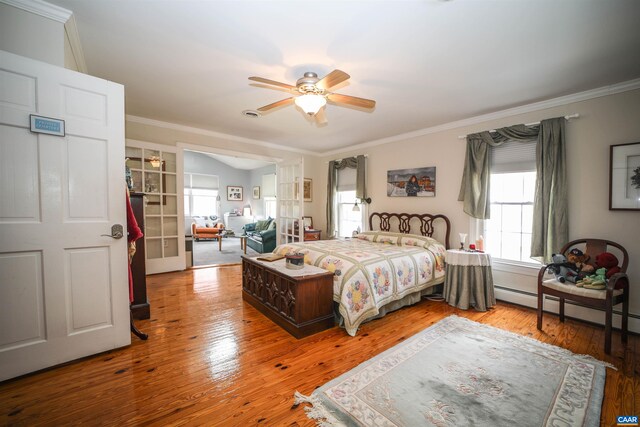 325 Union Run, Lexington, VA 24450 - bedroom featuring ornamental molding, hardwood / wood-style floors, baseboard heating, and ceiling fan