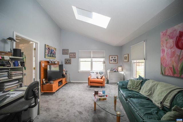 325 Union Run, Lexington, VA 24450 - living room with carpet, a skylight, healthy amount of natural light, baseboards, and high vaulted ceiling
