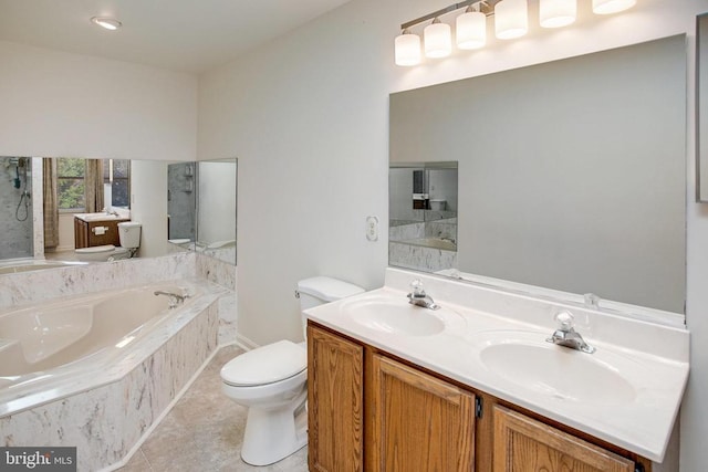 11911 Smoketree Blvd, Fredericksburg, VA 22407 - bathroom with a sink, toilet, a bath, and tile patterned floors