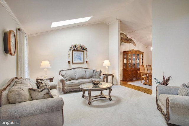 11911 Smoketree Blvd, Fredericksburg, VA 22407 - living room with lofted ceiling with skylight, crown molding, and wood finished floors