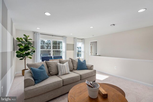 10501 Afton Grove Ct, Fredericksburg, VA 22408 - living room featuring light colored carpet, recessed lighting, and baseboards