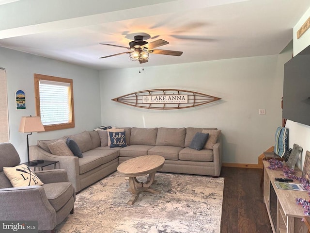 198 Miltons Ln, Louisa, VA 23093 - living area with dark wood-style floors and a ceiling fan
