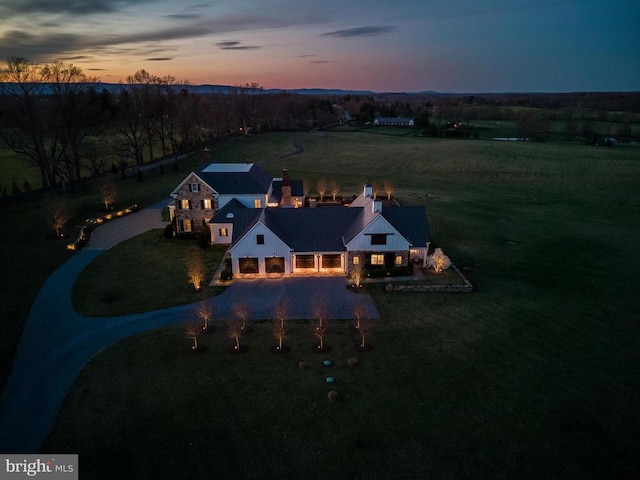 aerial view at dusk of a view of rural / pastoral area