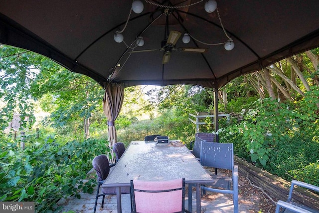 32 Old Hollow Rd, Sperryville, VA 22740 - view of patio featuring outdoor dining space, a gazebo, and a ceiling fan