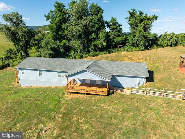 32 Old Hollow Rd, Sperryville, VA 22740 - view of front of property featuring a deck, a front lawn, and fence