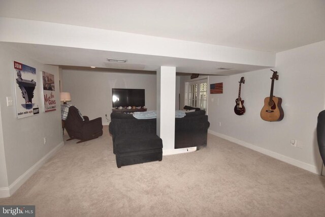  - below grade area featuring carpet floors and baseboards