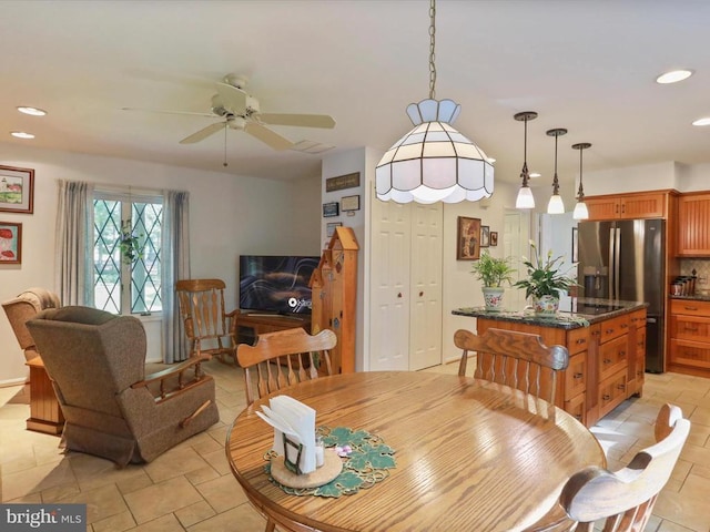  - dining room with recessed lighting and ceiling fan