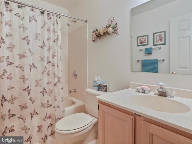  - bathroom featuring vanity and shower / bath combo with shower curtain