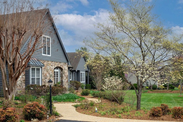 27 Black Walnut Ln, Nellysford, VA 22958 - view of front of property with stone siding and a front lawn