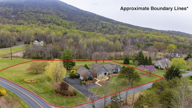 27 Black Walnut Ln, Nellysford, VA 22958 - view from above of property featuring property boundaries highlighted, a forest, and mountains