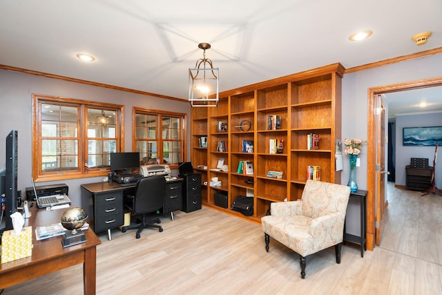 27 Black Walnut Ln, Nellysford, VA 22958 - office featuring ornamental molding, light wood-type flooring, and recessed lighting