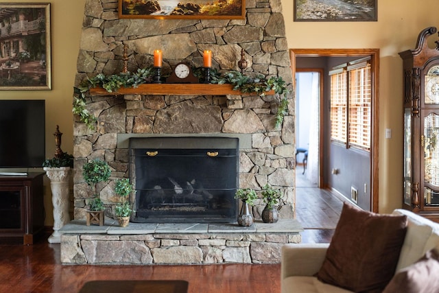 27 Black Walnut Ln, Nellysford, VA 22958 - living area featuring wood finished floors, baseboards, and a fireplace