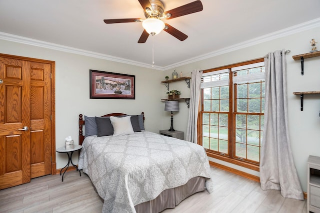 27 Black Walnut Ln, Nellysford, VA 22958 - bedroom featuring light wood-style flooring, ornamental molding, ceiling fan, and baseboards