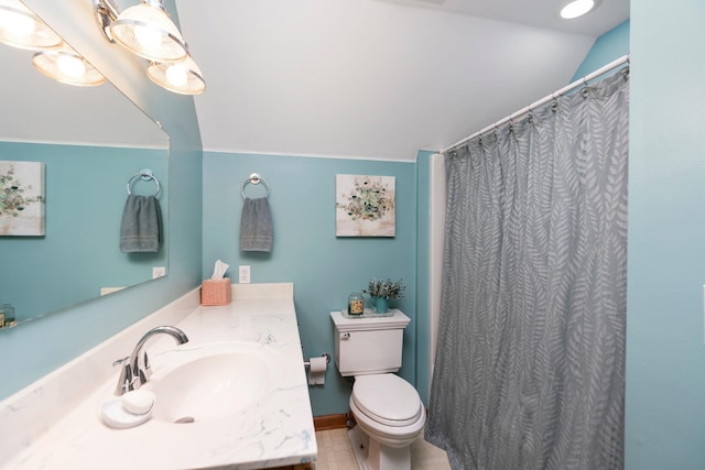 27 Black Walnut Ln, Nellysford, VA 22958 - full bath with vanity, lofted ceiling, and a shower with curtain