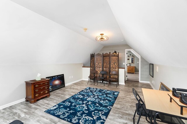 27 Black Walnut Ln, Nellysford, VA 22958 - office area featuring wood finished floors, vaulted ceiling, and baseboards
