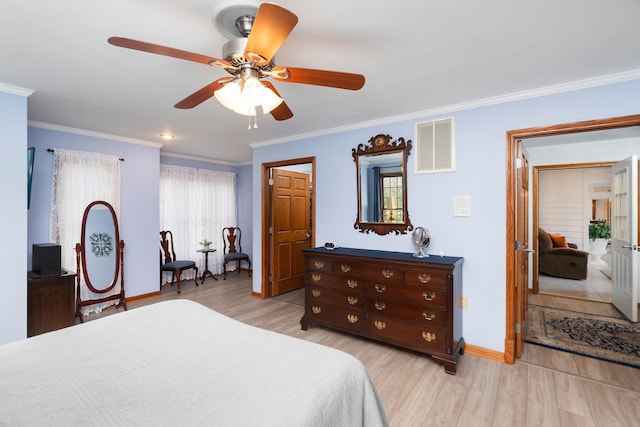 27 Black Walnut Ln, Nellysford, VA 22958 - bedroom featuring light wood-type flooring, baseboards, ornamental molding, and a ceiling fan