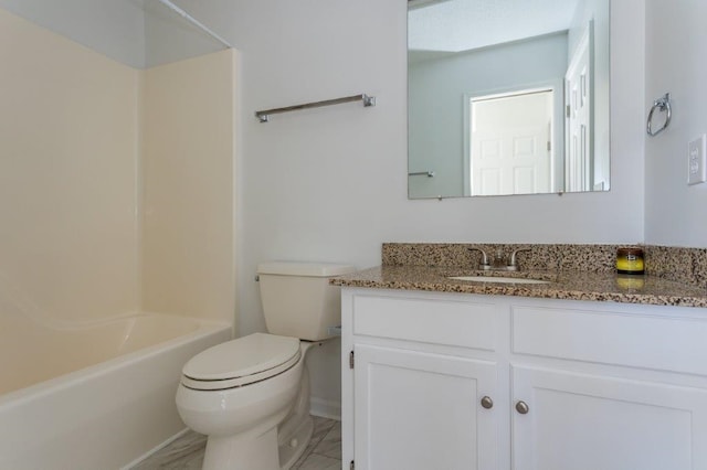 full bathroom featuring vanity, tub / shower combination, and toilet